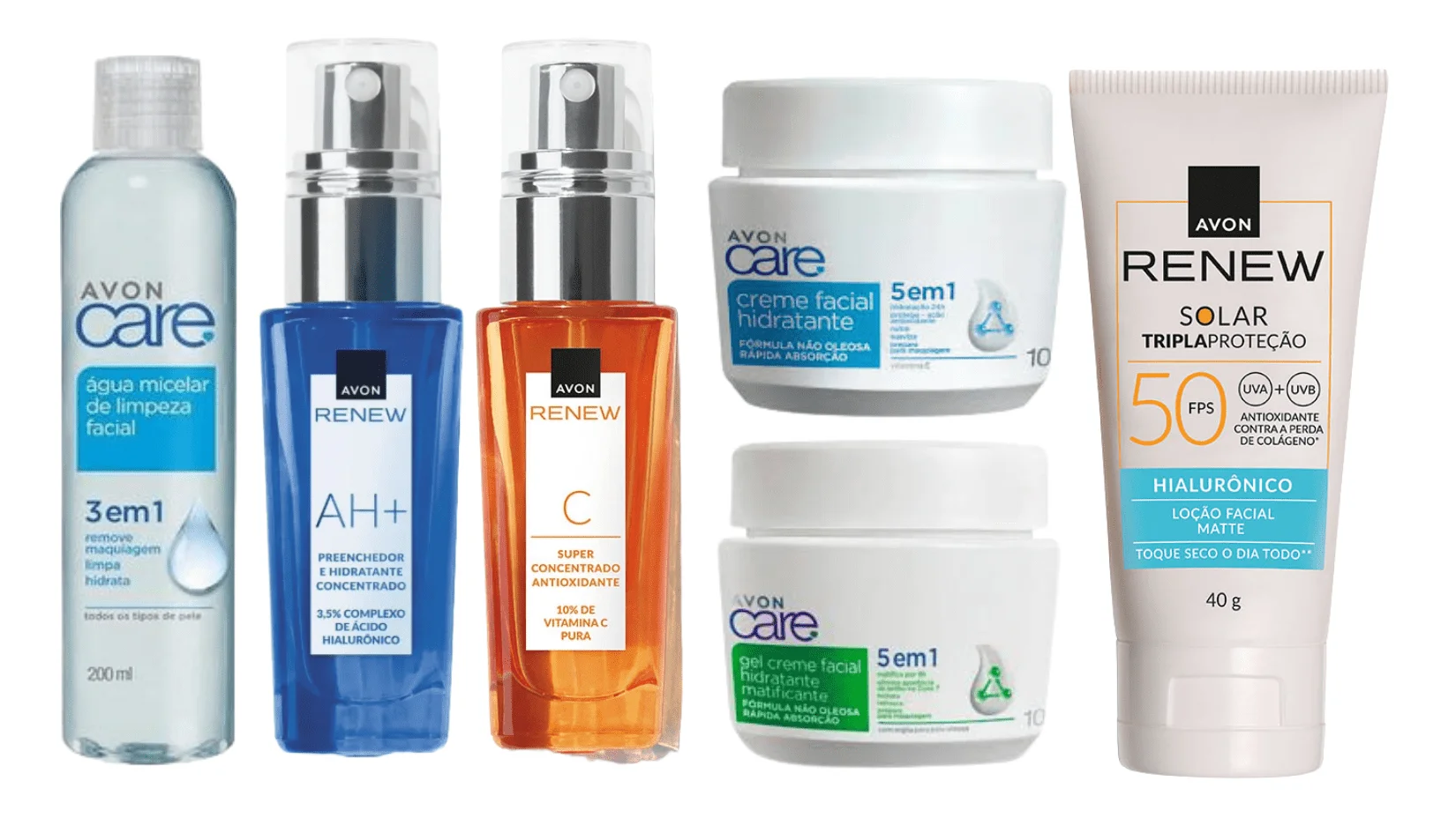 Rotina de skincare com Avon Care + Renew: limpeza profunda, tratamento eficaz, hidratação inteligente e proteção diária.