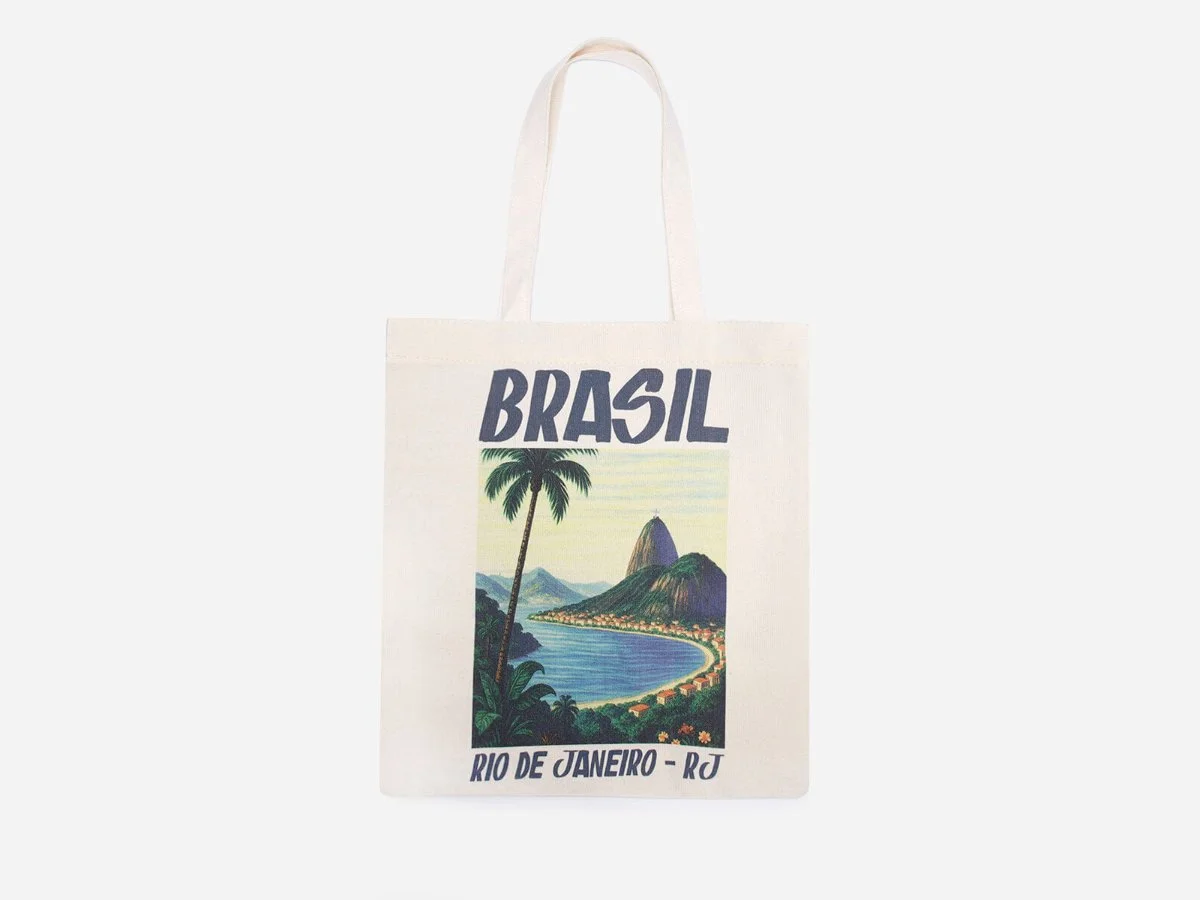 Ecobag de algod&atilde;o bege da C&A com ilustra&ccedil;&atilde;o do Rio de Janeiro