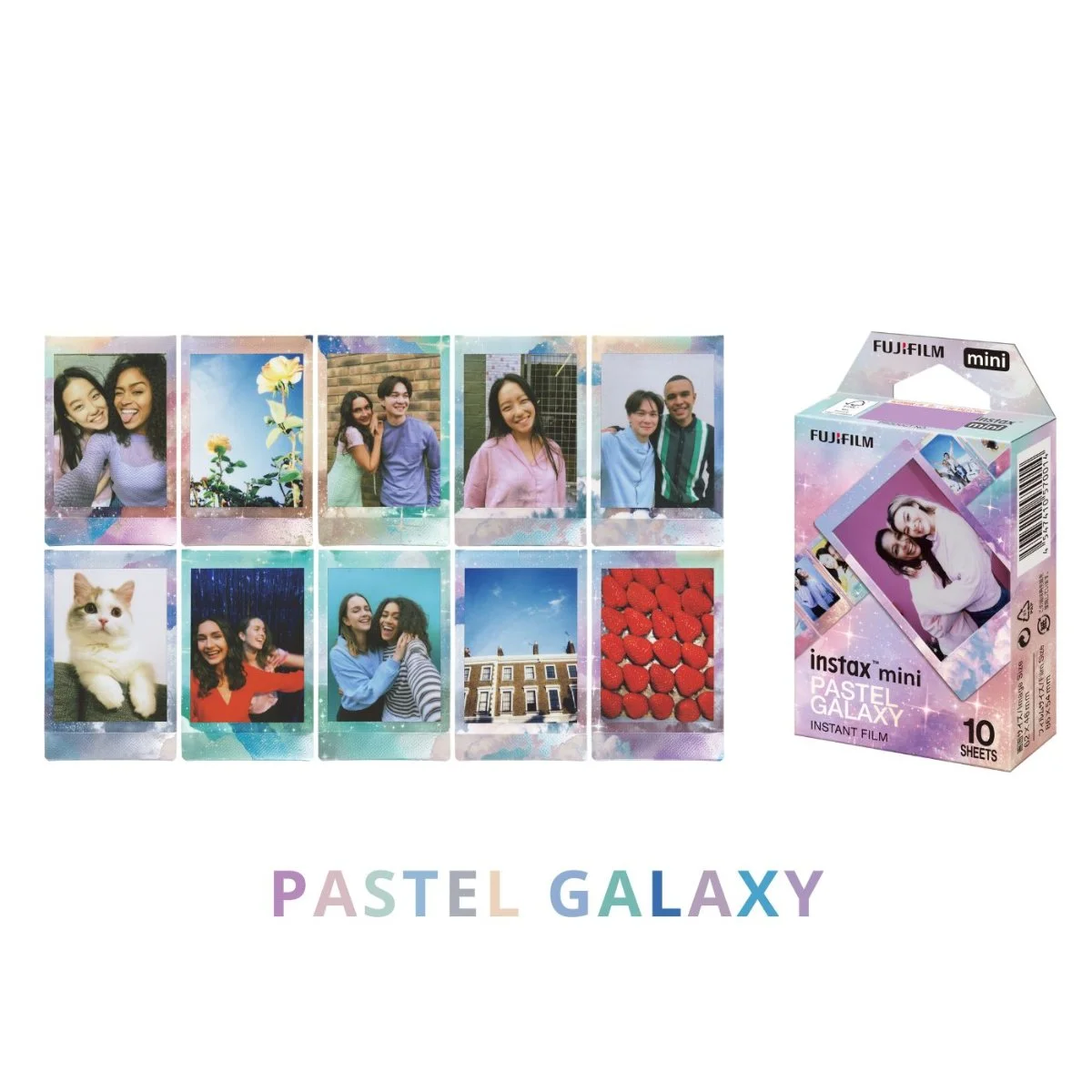 Filme Instax mini Pastel Galaxy com exemplos de fotos coloridas