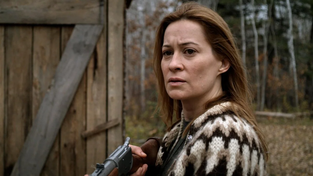 Camille Sullivan em cena de Ca&ccedil;ada, filme de terror dispon&iacute;vel na HBO Max