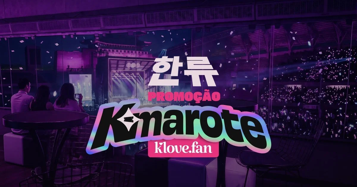 Arte da promoção K-Marote da K-Love, que sorteia lugares em camarote no show do BTS no MorumBIS