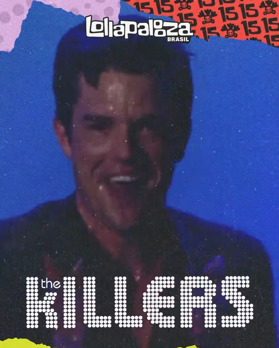 Brandon Flowers, vocalista do The Killers, em arte do Lollapalooza Brasil 2027