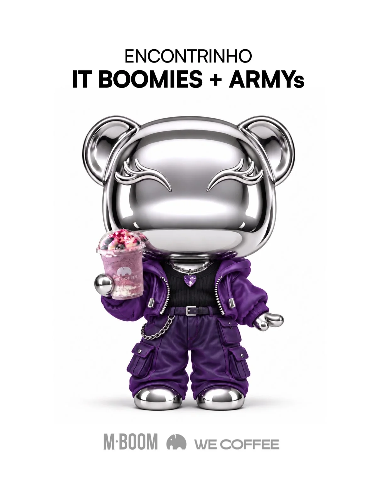 Arte do Encontrinho IT Boomies + ARMYs da MBOOM com sorteio de ingressos para o show do BTS em São Paulo