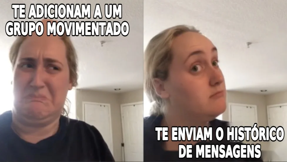 Meme da mulher desconfiada: te adicionam a um grupo movimentado e te enviam o hist&oacute;rico de mensagens do WhatsApp