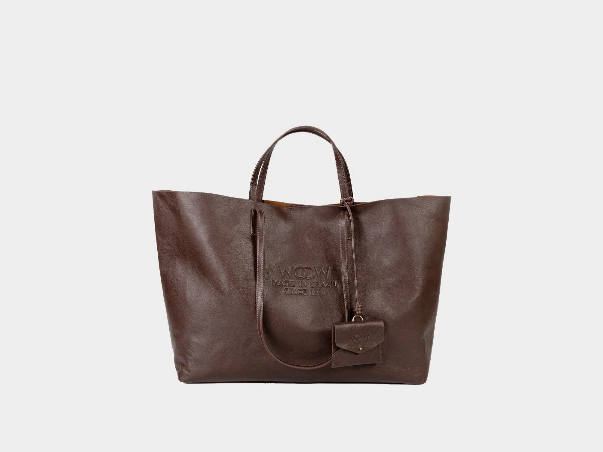 Bolsa Tote Grande Milano em couro caf&eacute; da Woow