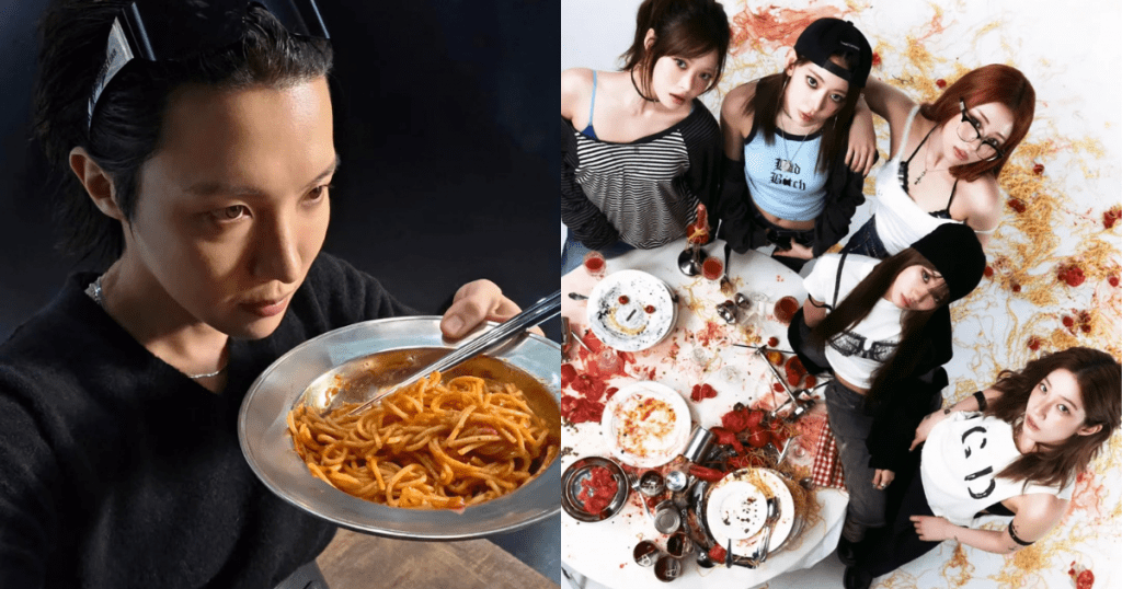 'SPAGHETTI': parceria entre LE SSERAFIM e J-Hope (Fotos/Reprodução: Instagram)